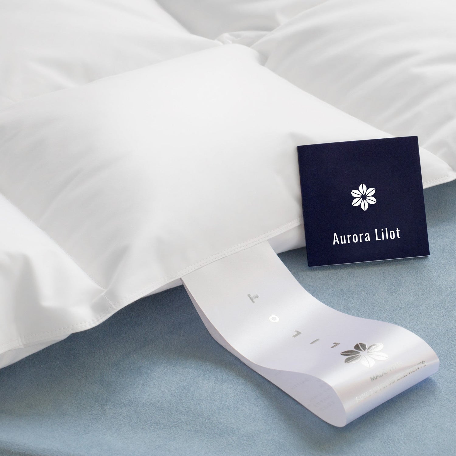 Close-up of an Aurora Lilot white goose down duvet, showcasing the craftsmanship of our Luxury Down Duvet Collection.