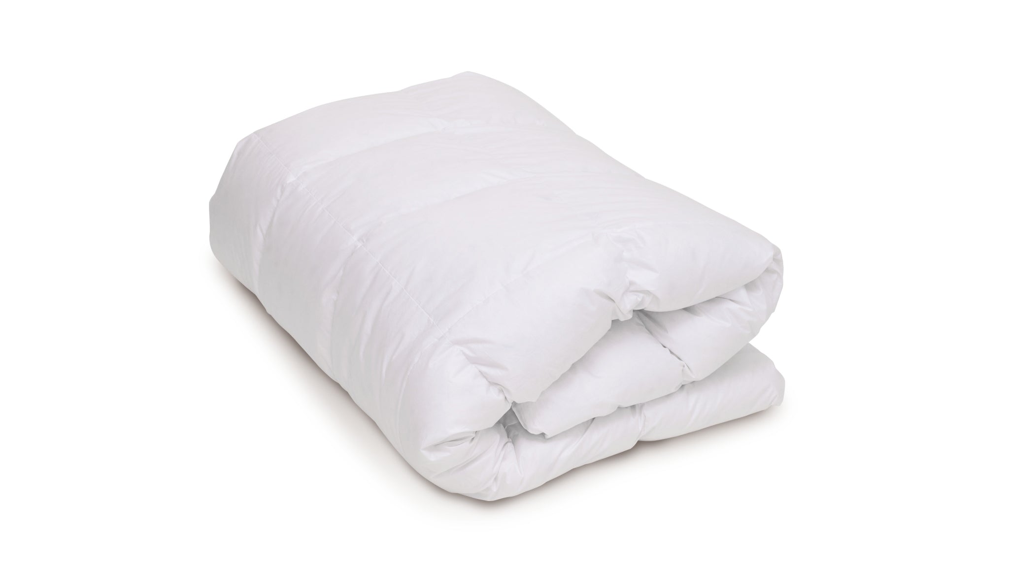 Rolled Aurora Lilot Down Duvet (Comforter, Duvet Insert) against an elegant white background.